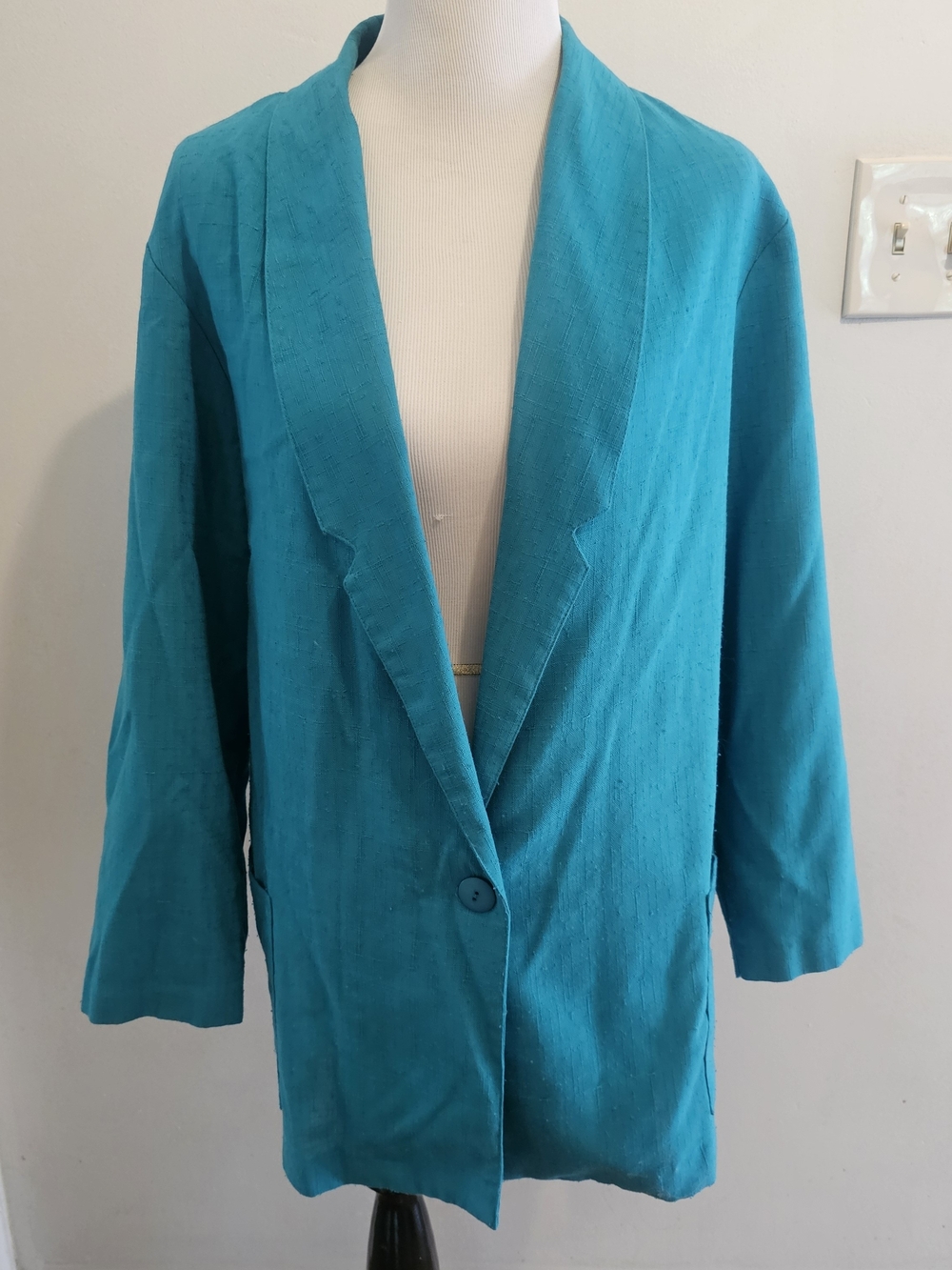 Vintage Plus Size Teal Linen-like Blazer